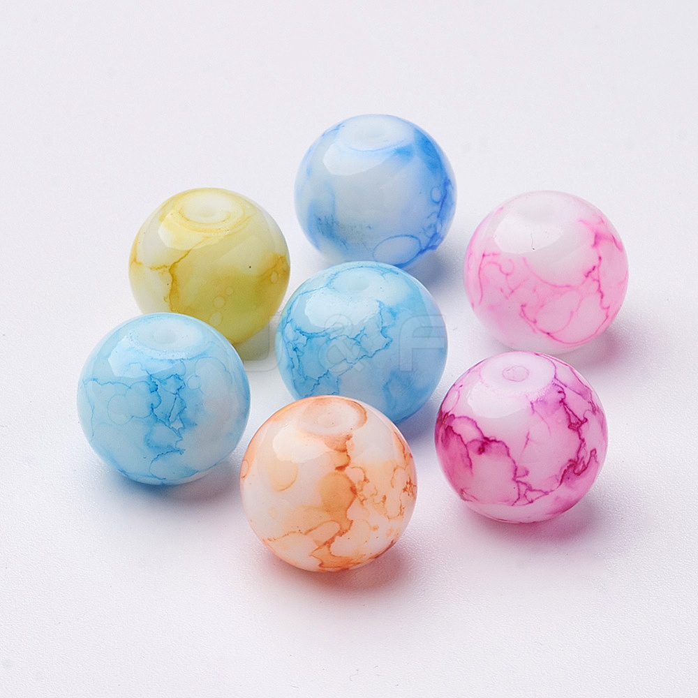 Wholesale Spray Painted Glass Beads, Round, Dyed, Mixed Color, 12mm