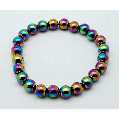 Round Synthetic Magnetic Hematite Stretch Beaded Bracelets BJEW-Q008-AB-1