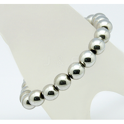 Round Synthetic Magnetic Hematite Stretch Beaded Bracelets BJEW-Q008-P-1
