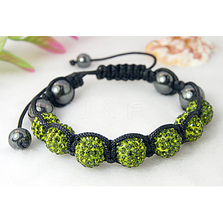 Fashion Nylon Cord Knitted Bracelet with Hematite and Grade A Rhinestone Beads BJEW-Q441-13-1
