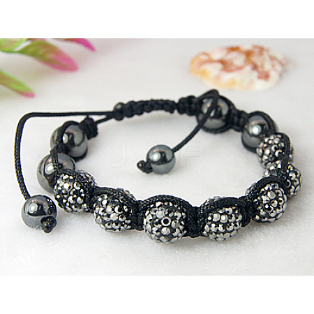 Fashion Nylon Cord Knitted Bracelet with Hematite and Grade A Rhinestone Beads BJEW-Q441-9-1
