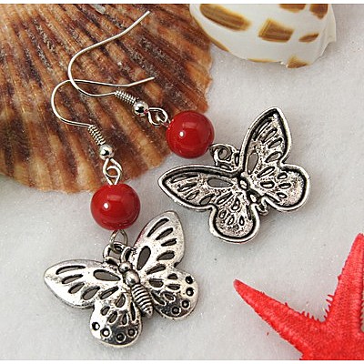 Dangle Butterfly Earrings EJEW-JE00214-1