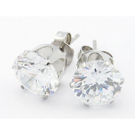 Cubic Zirconia Ear Studs EJEW-H074-01-1