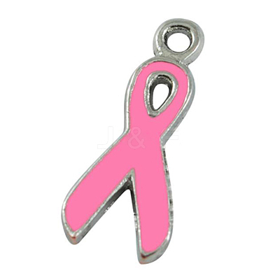 Breast Cancer Pink Awareness Ribbon Alloy Enamel Pendants ENAM-S002-1-1