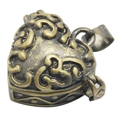 Heart Brass Enamel Prayer Box Pendants KK-24X21-AB-1