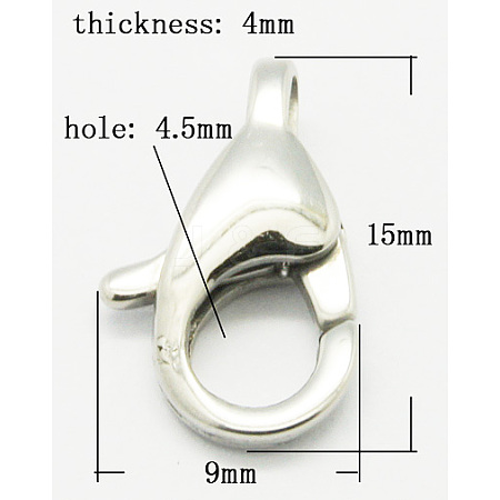 Tarnish Resistant 304 Stainless Steel Lobster Claw Clasps STAS-Q048-3-1