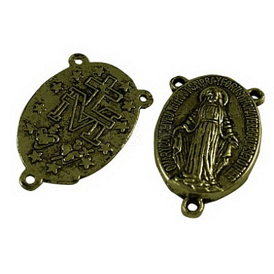 Holy Oval Carved Virgin Mary Tibetan Style Alloy Chandelier Component Links TIBEP-LF0961YKG-AB-LF-1