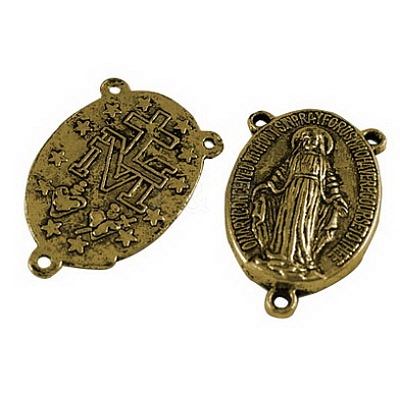 Holy Oval Carved Virgin Mary Tibetan Style Alloy Chandelier Component Links TIBEP-LF0961YKG-AG-FF-1