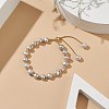 Dyed Natural Pearl & Brass Round Beaded Slider Bracelet BJEW-JB09008-01-2