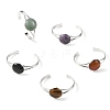 Natural Mixed Stone Flat Round Brass Cuff Bangles for Women BJEW-JB14353-3