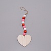 Valentine's Day Theme Schima Wood Beads & Hemp Rope Pendants Decorations HJEW-TAC0012-15-2