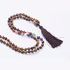 Natural Tiger Eye Tassel Pendant Necklaces NJEW-P193-A07-2