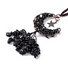 Natural Dyed & Heated Black Agate Moon with Chips Tassel Pendant Decorations G-L524-07R-B01-3