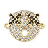 Rack Plating Brass Micro Pave Clear Cubic Zirconia Flat Round Connector Charms KK-A234-040G-03-1