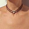 Boho Alloy Heart Pendant Imitation Leather Cord Double Layer Choker Necklaces for Women WG0C262-01-2