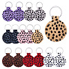 16Pcs 8 Colors Flat Round Leopard Pattern PU Leather Keychains KEYC-TA0001-37-1