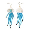 304 Stainless Steel Dyed Synthetic Turquoise & Natural Black Onyx & Glass Seed Beaded Dangle Earrings EJEW-MZ00530-03-3