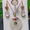 Natural Chalcedony Donut Pendant Necklaces & Oval Dangle Earrings & Rings Sets FS-WG77C10-01-2