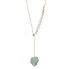 Natural Mixed Gemstone Nugget Pendant Lariat Necklace with Pearl Beaded NJEW-JN04508-4