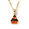 Halloween 304 Stainless Steel Dark Orange Enamel Haunted House Pendant Necklaces European American Fashion Jewelry XI0912-2