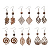 6 Pairs 6 Styles Natural Walnut Wood Dangle Earrings for Women EJEW-JE06101-1