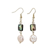 Geometric Shape Abalone Shell/Paua Shell & Natural Keshi Pearl Dangle Earrings for Women EJEW-JE07338-6