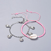 Adjustable Glass Seed Bead & Tibetan Style Zinc Alloy Charm Bracelet Sets BJEW-JB04282-01-1