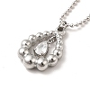 Clear Cubic Zirconia Teardrop Pendant Necklace with 304 Stainless Steel Ball Chains for Women LS-NJEW-H162-01P-2