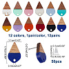 SUPERFINDINGS 12 Pairs 12 Colors Transparent & Opaque Resin & Walnut Wood Stud Earring RESI-FH0001-42-4