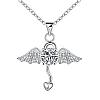 Silver Plated Brass Cubic Zirconia Fairy Pendant Necklaces NJEW-BB03306-1