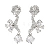 Brass Pave Cubic Zirconia Flower Stud Earrings for Women EJEW-I304-23P-06-1