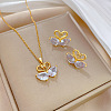 Brass Micro Pave Cubic Zirconia Pendant Necklace & Stud Earrings WG7AC39-58-1