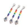 Alloy Hamsa Hand with Natural Dyed Malaysia Round Beaded Pendant Decoration HJEW-JM00941-5
