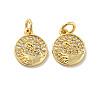 Flat Round with Swan Pattern Brass Micro Pave Clear Cubic Zirconia Charms KK-G425-22G-1