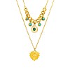 304 Stainless Steel Enamel Evil Eye Heart Pendant Double Layer Necklaces with Synthetic Turquoise for Women WGD59F3-01-5