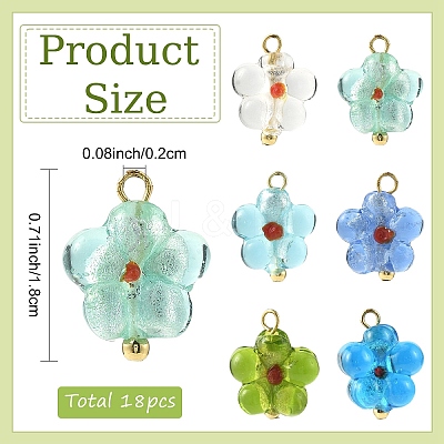 18Pcs 6 Colors Handmade Silver Foil Glass Lampwork Pendants PALLOY-YW00131-1