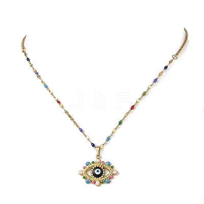 304 Stainless Steel Evil Eye Pendants 304 Stainless Steel Chains Necklaces for Women NJEW-JN06380-1