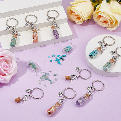 20Pcs 5 Styles Glass Wishing Bottle Pendant Keychains KEYC-DC00063-1