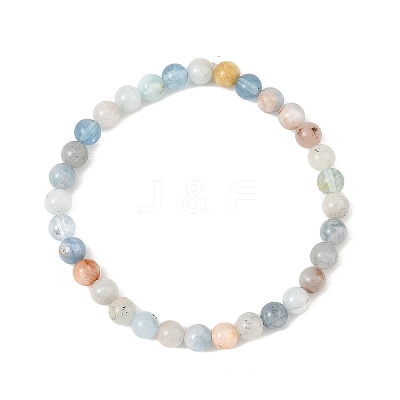 6MM Natural Aquamarine Round Beaded Stretch Bracelets BJEW-JB14423-1