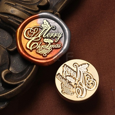Merry Chrstmas Wax Seal Brass Stamp Heads AJEW-M038-01S-G-1