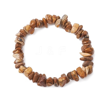 Natural Picture Jasper Beads Stretch Bracelets for Men Women BJEW-JB11845-1