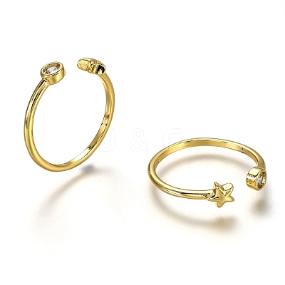 Brass Micro Pave Clear Cubic Zirconia Cuff Rings RJEW-C100-16G-1