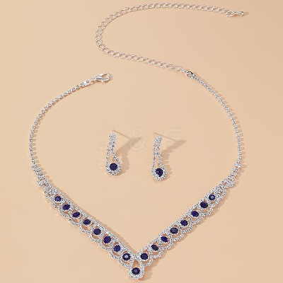 Teardrop Alloy Rhinestone Pendant Necklaces & Stud Earrings Sets FS-WG31B3E-03-1