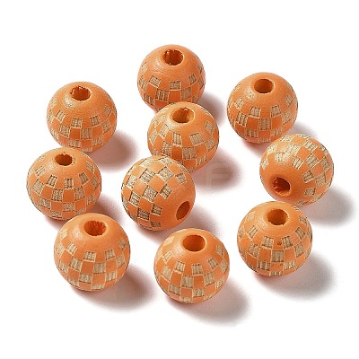 Wood Laser Engraved Tartan Beads WOOD-I011-01B-02-1