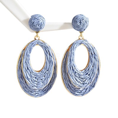 Oval Raffia Dangle Stud Earrings FS-WG8712C-06-1
