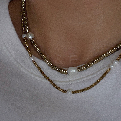 Shimmering Natural Freshwater Pearl & Synthetic Non-magnetic Hematite Beaded Necklaces MF6958-1