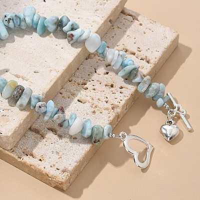 Natural Larimar Beaded Bracelets X-BJEW-JB02681-01-1