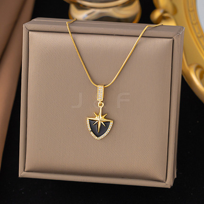 304 Stainless Steel & Rhinestone & Enamel Pendant Necklaces for Women NJEW-G157-03G-1