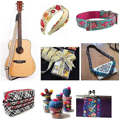 2 Rolls 2 Colors Ethnic Style Polyester Silk Grosgrain Ribbon OCOR-GF0003-68-1