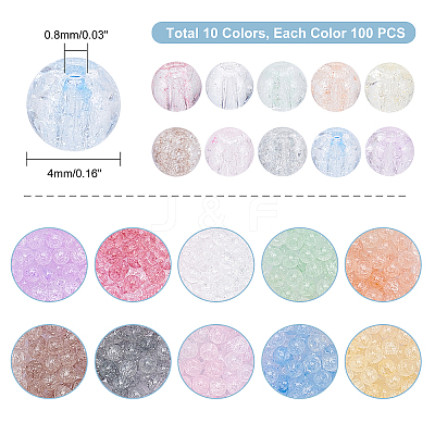1000Pcs 10 Colors Crackle Glass Beads Strands GLAA-PH0001-66-1